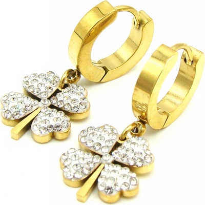 Steel Jewelry náušnice čtyřlístek gold z chirurgické oceli NS230946