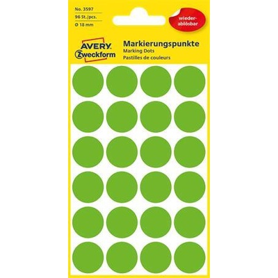 Avery-Zweckform Етикет, 18 mm, кръгъл, подвижен, AVERY ZWECKFORM, тревистозелен, 96 етикета в опаковка 3597 (3597)