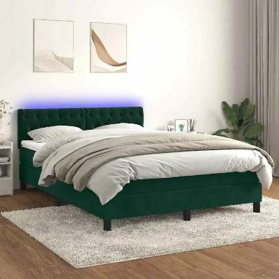 vidaXL 11461.3134588 Boxspring postel s matrací a LED tmavě zelená samet
