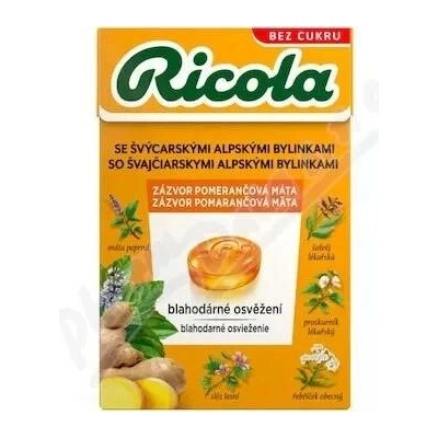 Ricola Zázvor pomerančová máta bylinné bonbóny bez cukru 40 g