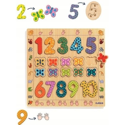Djeco Puzzle číslice a motýli na desce