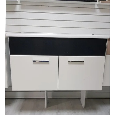 Ramois ПВЦ комплект шкаф за баня с мивка Мароко 80 см, конзолен, бял с черна бленда