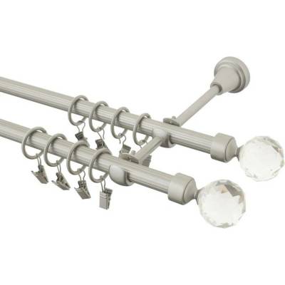 GARNÝŽE-HEBR Garnýž rýhovaná Koule crystal double chrom mat dvojitá 230 cm