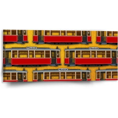 Sablio Obraz Pražské historické električky Žltý Pattern - 110x50 cm