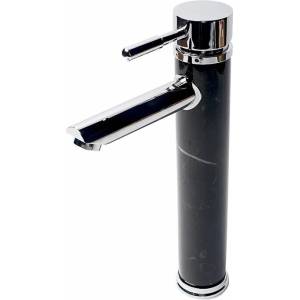 Inter Ceramic Висок смесител за умивалник Inter Ceramic с едноръкохватков механизъм, хром-черно покритие с естествен камък (1458236B)