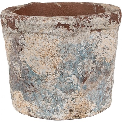 Clayre & Eef béžovo-modrý antik terakotový květináč Teracci S 12x10 cm