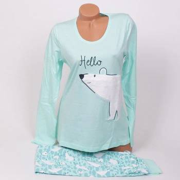 Image 1 of Дамска пижама в бледозелено с картинка на бяла мечка