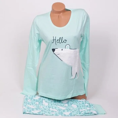 Дамска пижама в бледозелено с картинка на бяла мечка