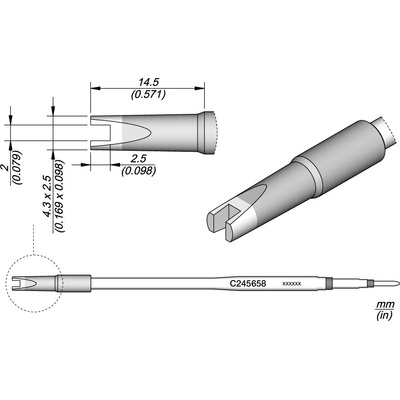 JBC C245658 – vidlicový pájecí hrot Chip 2 mm L
