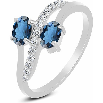 Nefertitis Prsten stříbrný s London topazem a zirkony 026069 LT