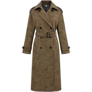 Biba Дамско яке Biba Womens Suede Long Sleeve Calf Length Faux Leather Jacket - Chocolate - sportihobi - 371,59 лв