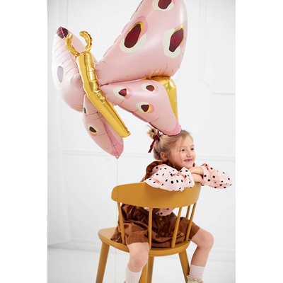 PartyDeco Balonek fóliový Motýl růžový 120 cm