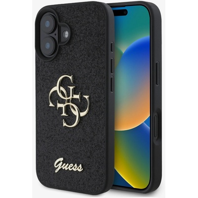 GUESS PU фиксиран блестящ метален заден капак с лого 4G за iPhone 16 черен Guess | Lilav | ЖЕНИ | UNI