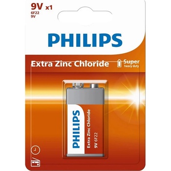 Philips Батерия цинкова Philips Longlife 6F22, 9V, Блистер, 1 бр (6F22L1B/10)