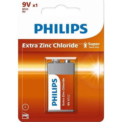 Philips Батерия цинкова Philips Longlife 6F22, 9V, Блистер, 1 бр (6F22L1B/10)