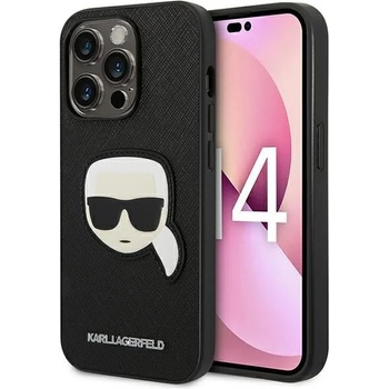 KARL LAGERFELD Кейс Karl Lagerfeld KLHCP14LSAPKHK за iPhone 14 Pro 6.1"" черен / черен, твърд, Saffiano Karl`s Head Patch (KF001191-0)