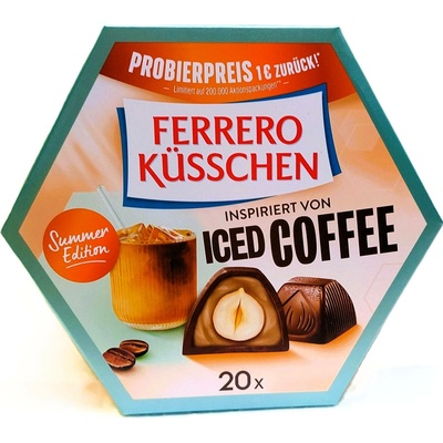 Ferrero Kusschen iced coffee pralinky v mléčné a polotmavé čokoládě s lískovým oříškem a příchutí kávového krému 190 g