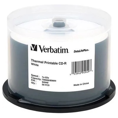 Verbatim CD-R, 700 MB, 52x, с бяло покритие за мастиленоструен печат, 50 броя в шпиндел (043438)