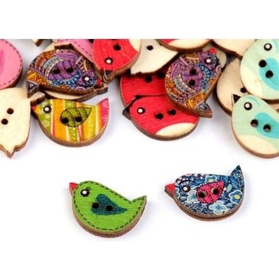 Dřevěný dekorační knoflík ptáček (10ks) – Sleviste.cz