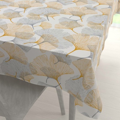 Biante bavlna obdélníkový ubrus Sandra SA-745 Šedo-hořčicové ginkgo listy na bílém 120x140 cm