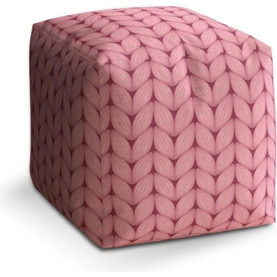 Sablio Taburet Cube Růžové pletení z vlny - 60x60x60 cm