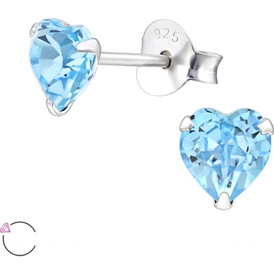 Olivie Russo strieborné náušnice srdce Swarovski AQUA 2218
