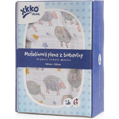 XKKO Mušelínová zavinovačka z organické bavlny 120x120 cm Dreamy Sheeps