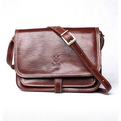Středně velká kožená crossbody kabelka no. 444 tmavěhnědá