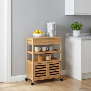 vidaXL Кухненска количка с колела Естествен 59, 5 x 36 x 82 см Бамбук (42028295)