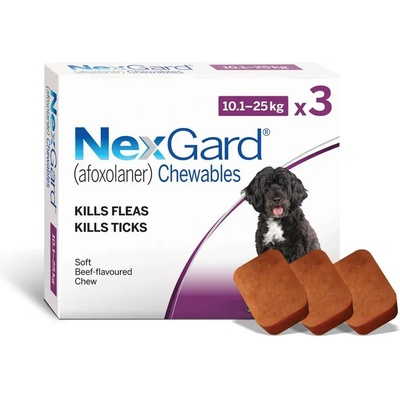 Merial NexGard Нексгард защита от бълхи и кърлежи за кучета от 10 до 25кг. 3бр. таблетки