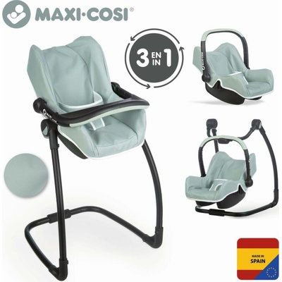 Smoby 3v1 Autosedačka a stolička Maxi Cosi zelenosivá pre bábiky 43×41×71 tyrkysová