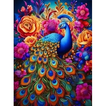 Norimpex - Puzzle Diamant painting: Peacock with colorful flowers 30x40cm - 1 - 39 piese