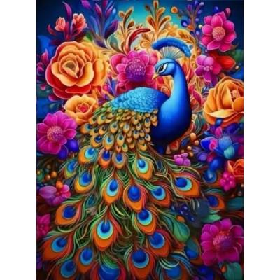 Norimpex - Puzzle Diamant painting: Peacock with colorful flowers 30x40cm - 1 - 39 piese