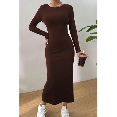 Madmext Дамска дълга рокля с дълги ръкави mg1947 - Кафява #406919 (406919_Кафяво)