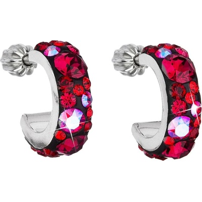 Pavona Stříbrné náušnice kruhy s krystaly Swarovski červený půlkruh 31118.3 cherry