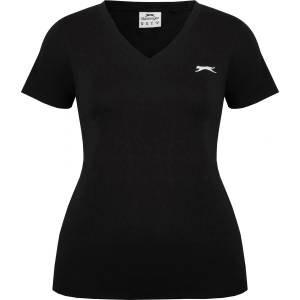 Slazenger Дамска тениска Slazenger Ladies V Neck Tee Shirt - Black