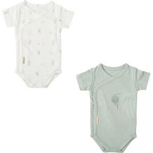 Bimbidreams Бебешки бодита с къс ръкав Bimbidreams - Blue Sky, 0-1 м, 2 броя, White/Green (8435629213814) - baby