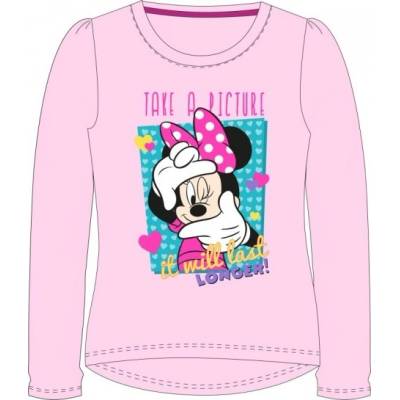 E plus M - Dívčí bavlněné tričko s dlouhým rukávem Minnie mouse Disney - růžové