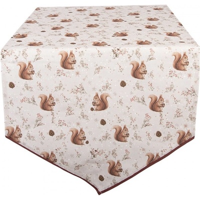 Clayre & Eef Béžový látkový běhoun s veverkami Tiny Squirrel 50x160 cm