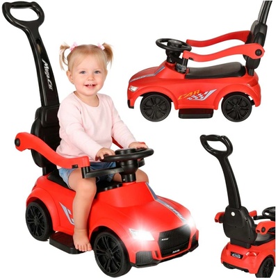 Ikonka 3в1 бебешко такси с кола, дръжка за бутане, звук и светлини - Червено (KX4413_2)
