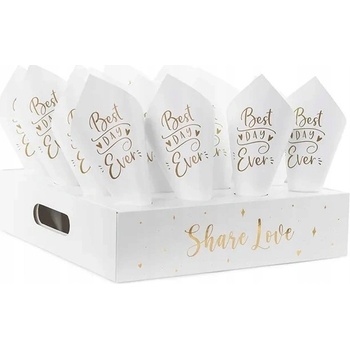 Kornútky na konfety biele Best day Ever na podstavci