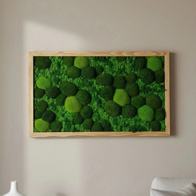 Obdĺžnikový machový obraz - kopcovitý mach s lišajníkom - 40 × 60 cm
