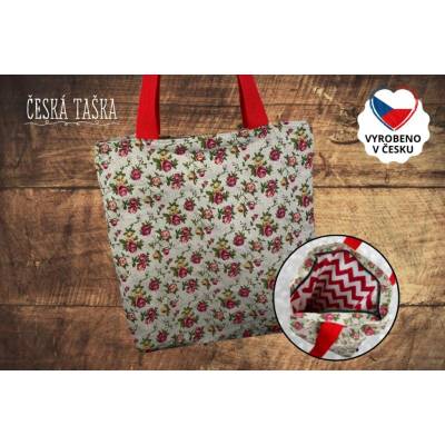 Česká ROSES ručně šitá Česká Taška s podšívkou a zipem 50×50 cm