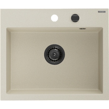 Mexen Oscar гранитна мивка с 1 камера 580 x 490 mm, бежов, черен сифон - 6519581000-69-B (6519581000-69-B)