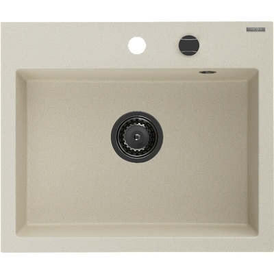 Mexen Oscar гранитна мивка с 1 камера 580 x 490 mm, бежов, черен сифон - 6519581000-69-B (6519581000-69-B)