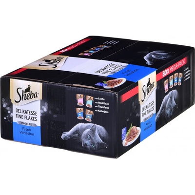 SHEBA Delicacy Rybia príchuť v želé losos, biela ryba, tuniak a treska 80 x 85 g