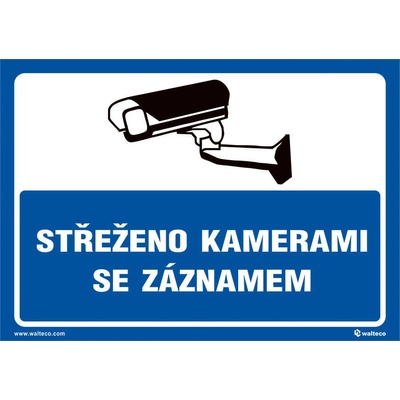 Walteco Strážené kamerami so záznamom (modrá), 210x148mm, formát A5, samolepka Množstvo: 1 ks , 20064