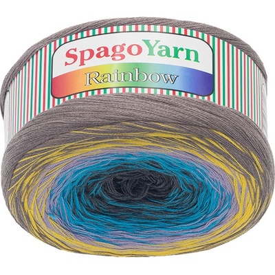 Bellatex Příze SpagoYarn Rainbow 250g / 1000 m kávová, žlutá, fialová, tyrkys, šedá