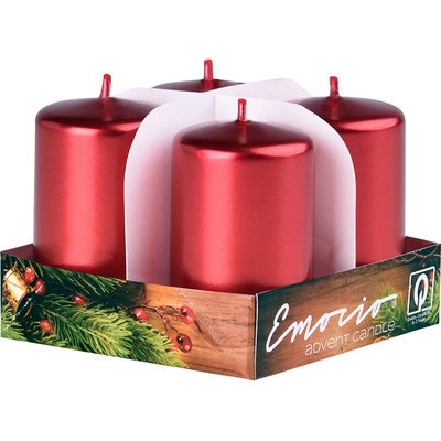 Emocio adventní válec 4ks 38x60 Metal červené