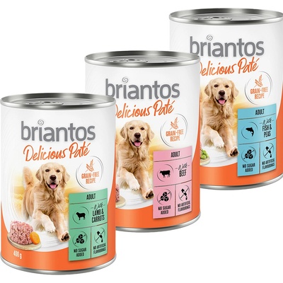 Briantos Delicious Paté míchané balení: ryba, jehněčí & hovězí 6 x 400 g